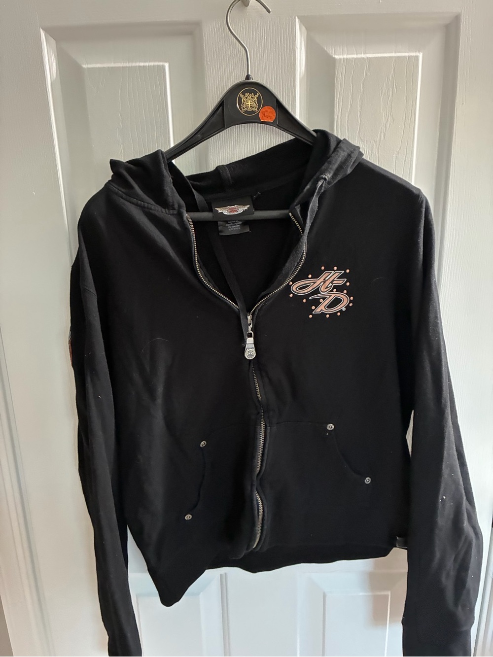 Harley-Davidson Black Hoodie with Orange Wing Logo